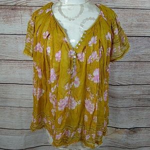 Free People sheer floral boho top large